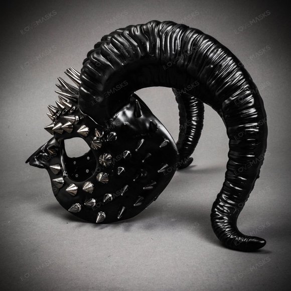 Demon Steampunk Spikes Devil with Back Twisted Horns Masquerade Eye Mask Black - Picture 6 of 6